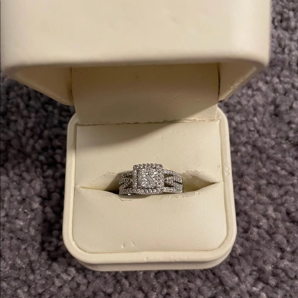 3/4 Carat White Gold Ring. Barely worn. No diamonds missing.